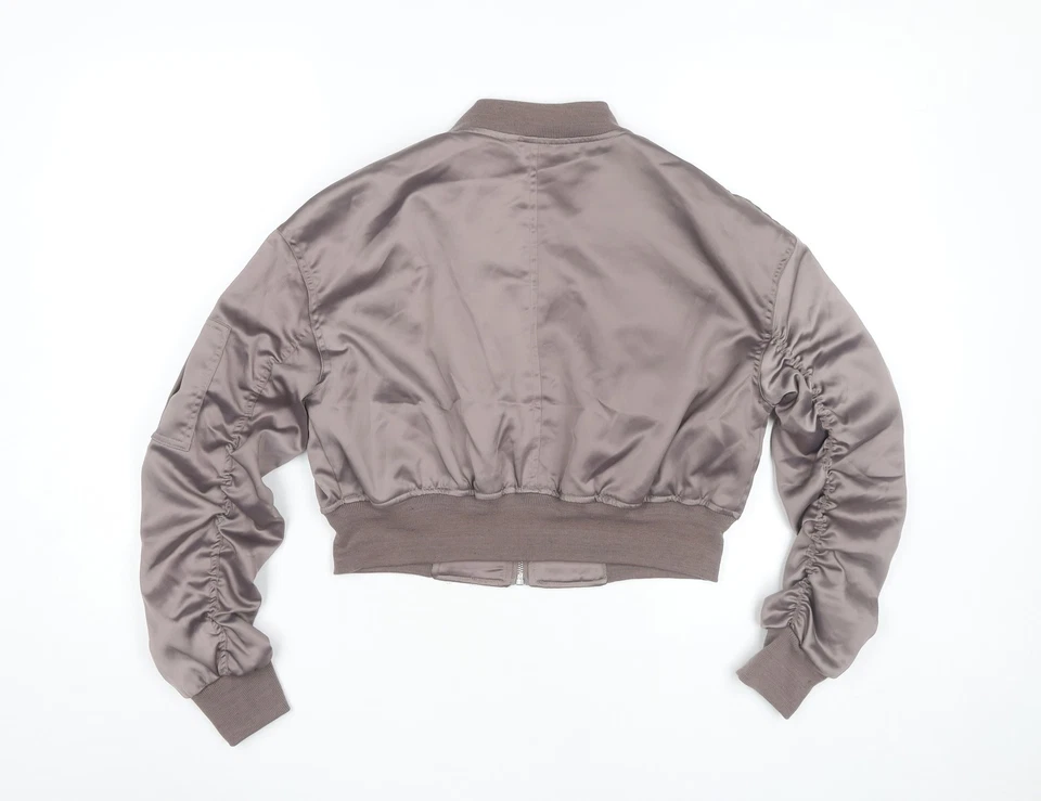 Chaqueta Bomber Boohoo Mujer Gris Reino Unido 12 Recortada Satén Cremallera Informal Foto 3 de 4