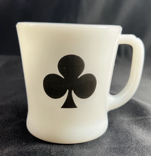 VTG Fire King Clubs Coffee Mug Cup Cards D handle Anchor Hocking made USA NICE