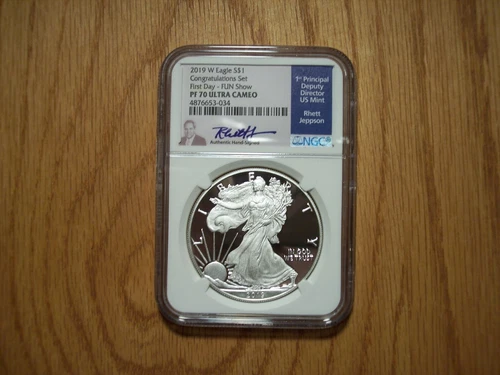2019 W PF 70 NGC SILVER EAGLE Jepson CONGRATULATIONS FDOI FUN SHOW UC $1 COIN