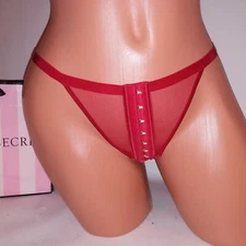Victoria Secret Panty Small Brazilian Red Sheer Eyelet String New 