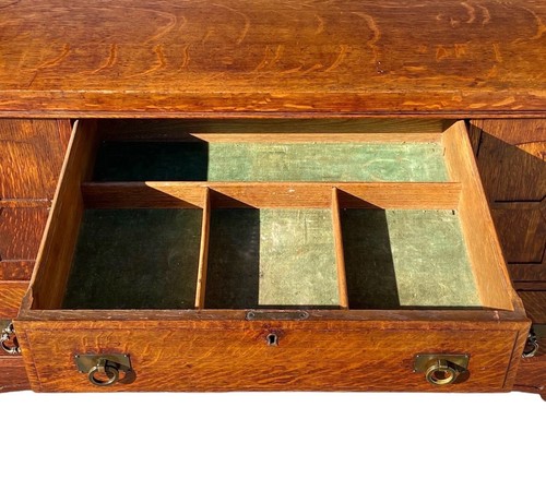 ANTIQUE ARTS & CRAFTS MISSION OAK SIDEBOARD / BUFFET WITH MIRROR - Picture 6 of 15