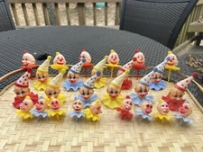 26 Vintage Wilton Clown Head Cake Toppers, Yellow, Red, Blue Cupcake Tops