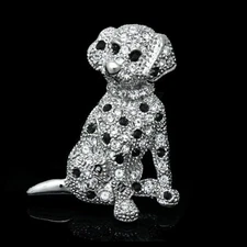Cute Dalmatian Puppy Dog Sitting Rhinestone Crystal Brooch Pin B686