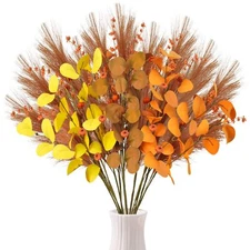 12Pcs 27.5" Artificial Fall Flowers Bouquets with Burnt Orange Pampas Grass &...