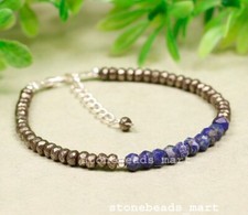 925 Sterling Silver Pyrite+Lapis Lazuli Rondelle Faceted Gemstone Bracelet 7