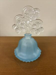 Vintage I.W. Rice & Co Blue Satin Frosted Glass Perfume Bottle Grapes Stopper