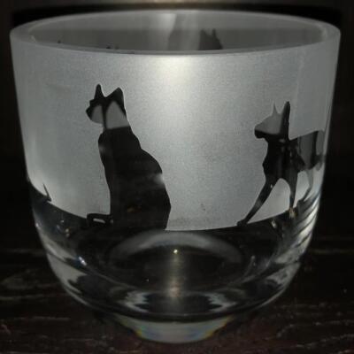 Teelicht Kerzenhalter Glas Zierschale Siamkatze Muster Kerzenschale