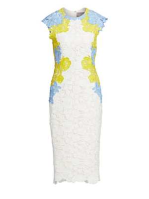 $1790 New Lela Rose Lace Applique Fitted Sheath Dress White Blue Yellow 6 8 10 . | eBay $1790 New Lela Rose Lace Applique Fitted Sheath Dress White Blue Yellow 6 8 10 . | eBay