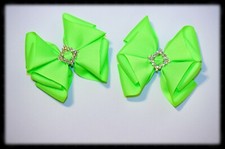 Ne n Green Pigtail Hair Bows Set, Alligator Clips, HANDMADE HAIR BOWS