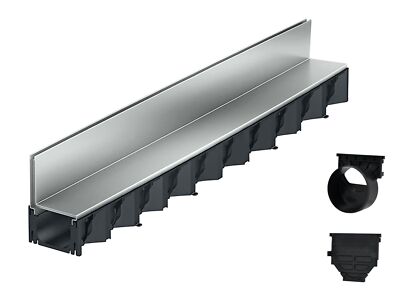 1m ACO Hexaline Entwässerungsrinne Schlitzaufsatz Stahl verz. Ablauf horizontal