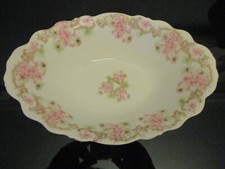 Antique Victorian Elite Limoges Pink Flowers French Porcelain Oval Serving Bowl 