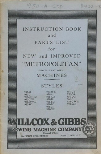 Instruction Book and Parts List for New and Improved "Metropolitan" Machines