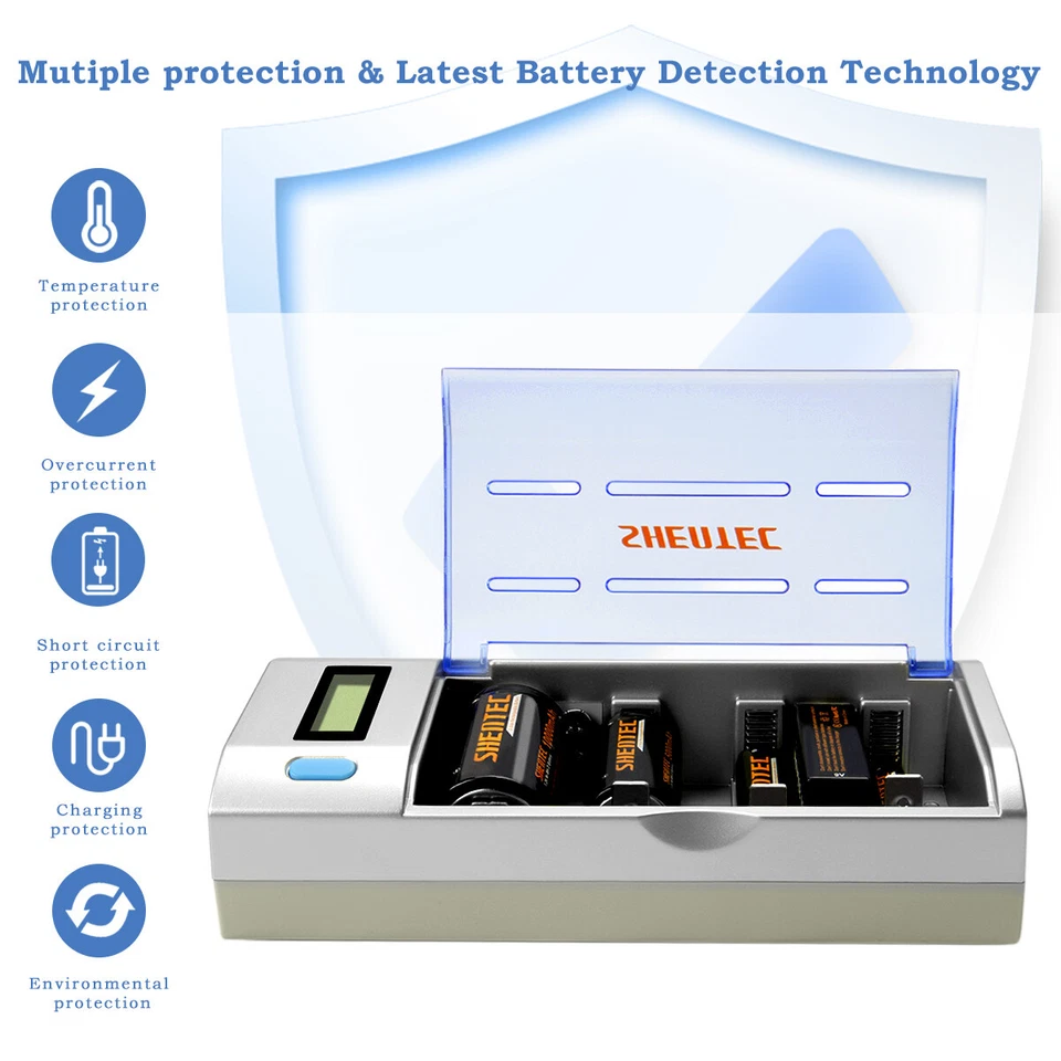 4 Slots LCD Batterien Ladegerät & Entladegerät für AA AAA C D 9V Ni-MH NiCD Akku - Bild 2 von 4