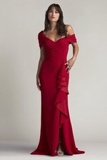 TADASHI SHOJI Scarlet Pleated Draped Ruffle One Shoulder Dress Gown XL = 14/16