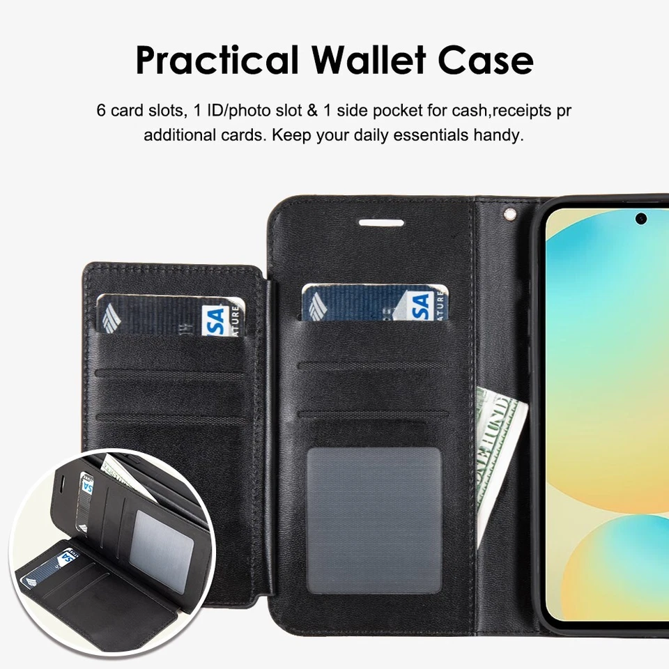 For Samsung Galaxy S25 FE Phone Case Magnetic Snap Wallet Flip Card Slots Cover - Image 3 of 4