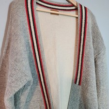 POL Mens Cardigan Sweater Medium Gray Open Front Generous Cut Oversized Grandpa