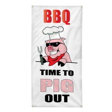 Vertical Vinyl Banner Multiple Sizes Bbq Time to Pig out Food and Drink Outdoor