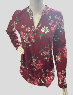 NWT  Women s Halife Maroon Floral Tunic, Long Sleeve, Buttery Soft, Size M
