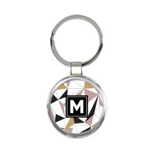 For Him Her Personalized : Gift Round Keychain Custom Name Abstract Geometric