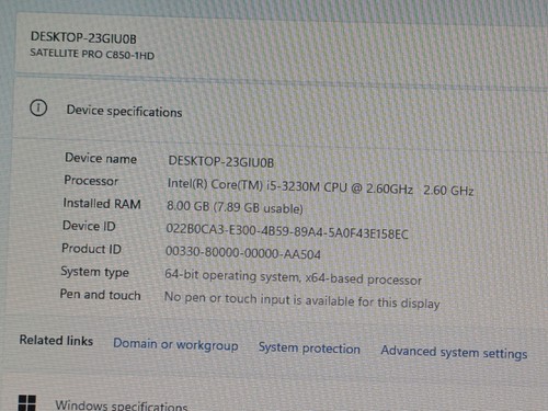 15.6INCH TOSHIBA C850-1HD INTEL CORE I5 8GB 128GB SSD WIN 11 PRO - Picture 4 of 13