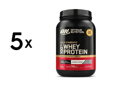 5 x Optimum Nutrition 100% Whey Gold Standard (768g) Cookies and (62,50 EUR/kg)