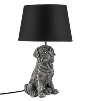 Tischlampe, Leuchte Bulldogge, Hund Sitzend H. 52Cm Antik Silber Schwarz Formano
