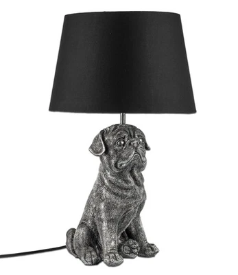 Tischlampe, Leuchte Bulldogge, Hund sitzend H. 52cm antik silber schwarz Formano - Bild 1 von 4