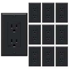 Decorator Electrical Wall Outlet Black, Tamper-Resistant Duplex Receptacle, R...