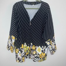 Bob Mackie Wearable Art Floral Stripe Zip Front Jacket/Sweater