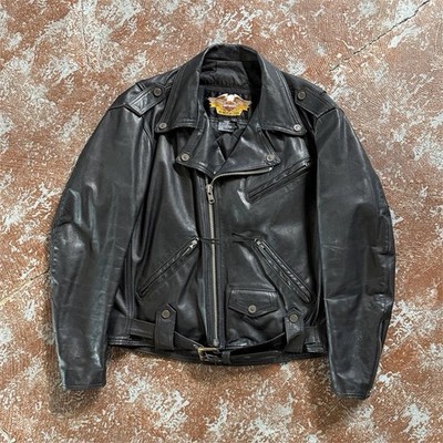 Vintage Harley-Davidson Leather Biker Jacket Belted Moto USA Mens Large