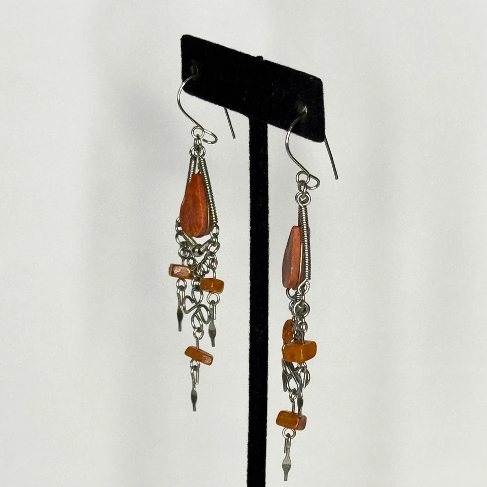 Pendientes de alambre de cornalina peruana colgantes tono plata Foto 4 de 4