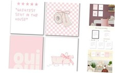 Coquette Pink Bow Trendy Bathroom Wall Art Prints Set Pink Bow Trendy Wall Art