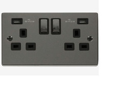Click Scolmore Deco Switched Plug Socket Dual USB-A Black Nickel - VPBN580BK