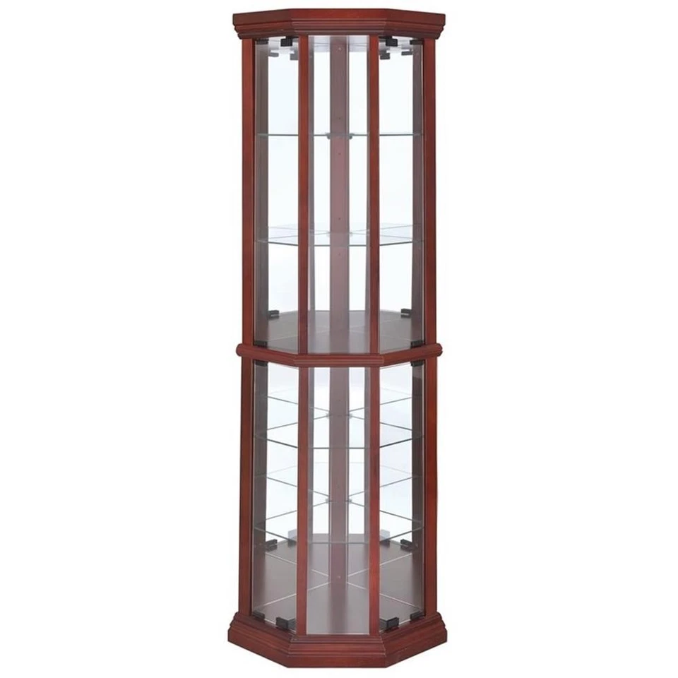 Bowery Hill 6 estantes esquina curiosidades gabinete en marrón mediano Foto 3 de 4