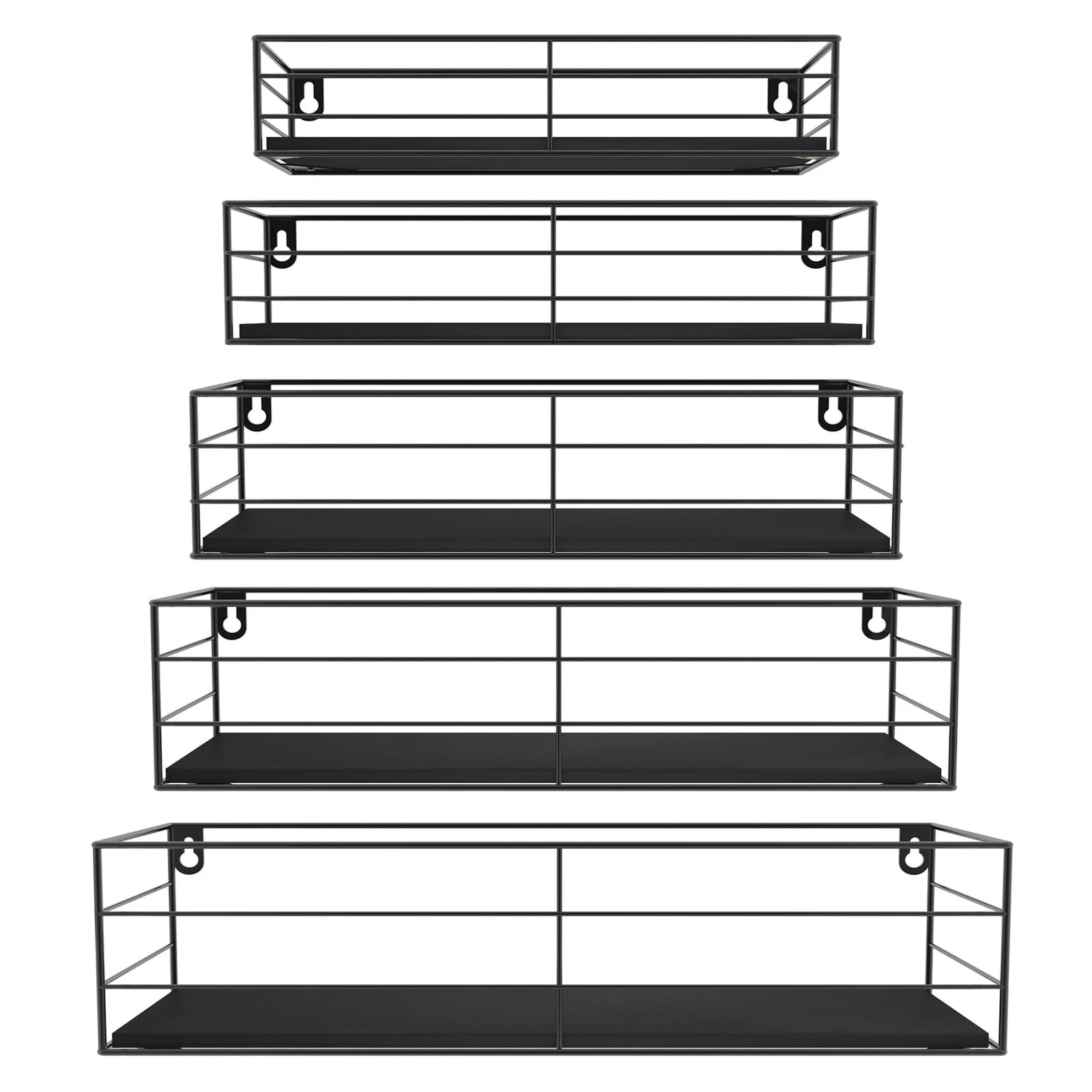 Floating Shelves Wall Mounted Set of 5 Black Hanging Storage Rack Home Decor