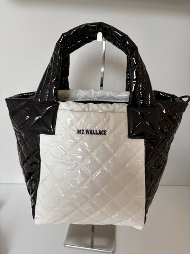 MZ Wallace Mini Metro Tote Deluxe In Black & White Coated Nylon NWT