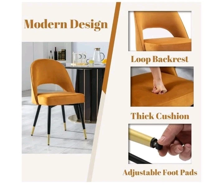 Set of 2 Velvet Dining Chairs, Side Chairs Kitchen Corner Chairs with Metal Legs - Image 3 of 4