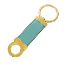 Ferragamo Gancini Leather Gold-tone Bag Charm Keyring Key Chain Blue F288