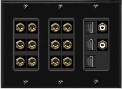 RiteAV 6.2 6 Speaker Wall Plate 3 HDMI + 2 RCA 3 Gang Black