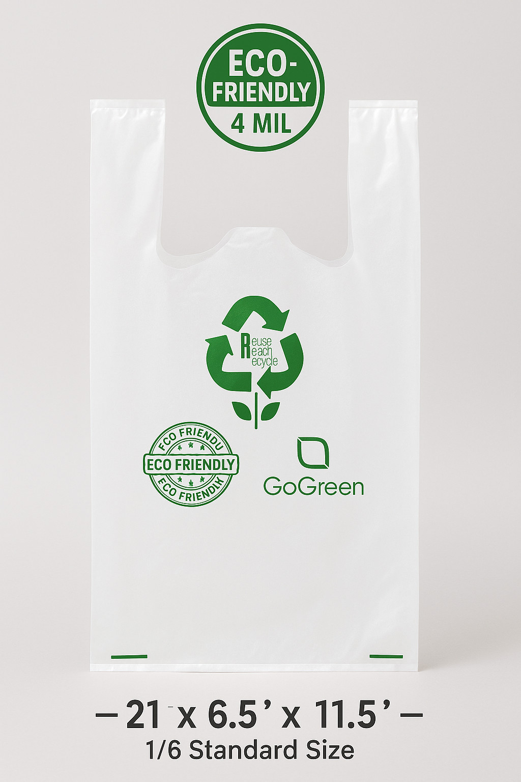 4 Mil Clear Plastic T-Shirt Bags 1/6 Heavy-Duty Reusable Grocery Shopping