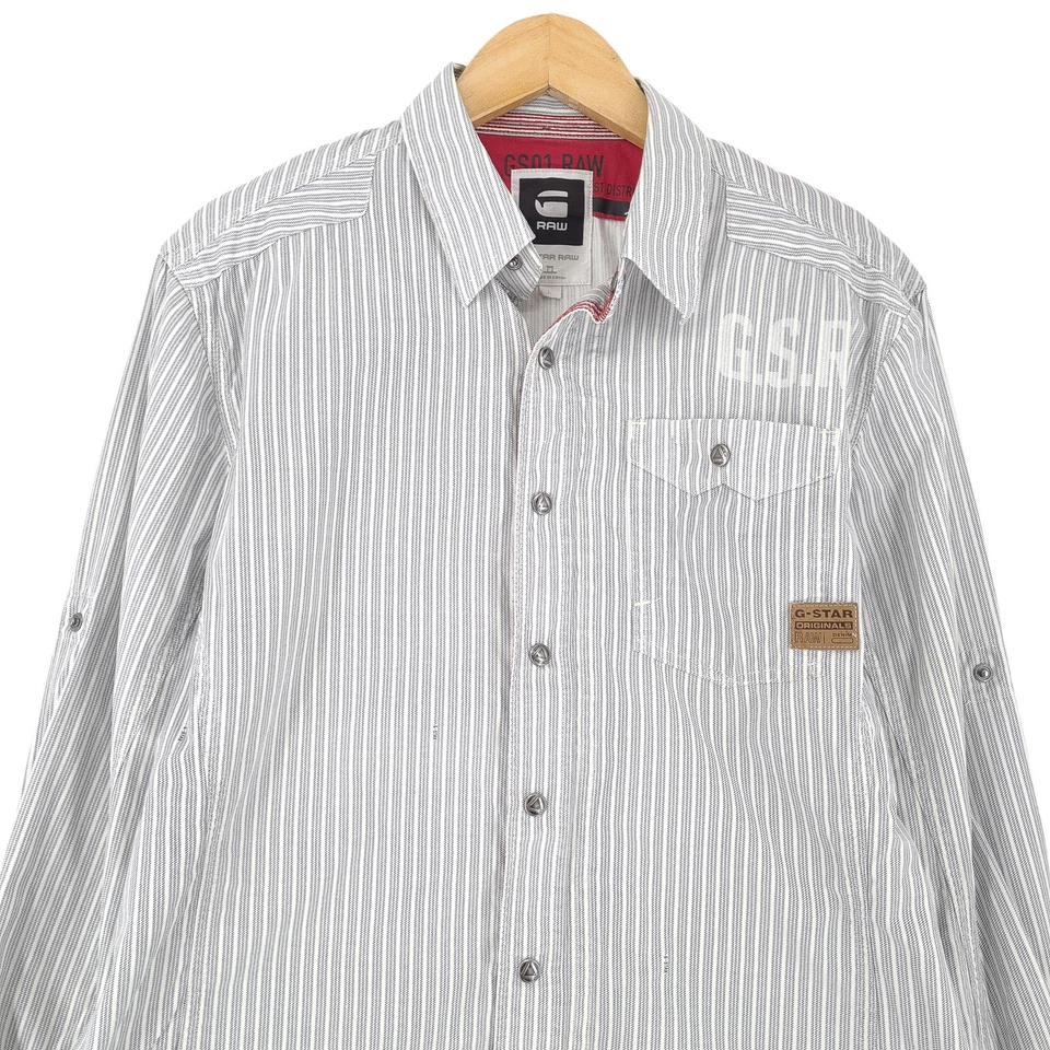G-Star Denim Vintage Hemd Blau Gestreift Lässig Kt1 Größe L - Bild 2 von 4