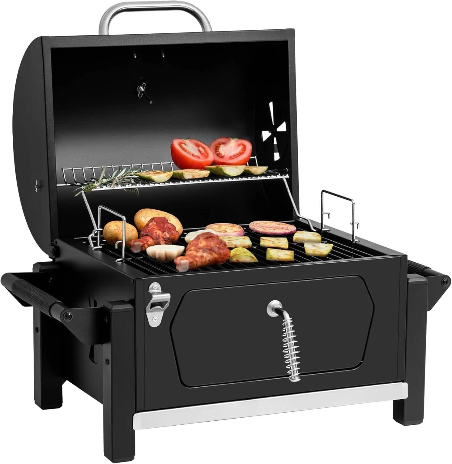 Portable Charcoal Grill with Side Handles Outdoor Tabletop Grill Picnic Campsite