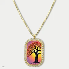 New Colorful Tree of Life Pendant Necklace Chain Picture Dog Tag Chain Gift Desi