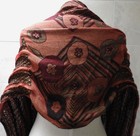 Tapestry Reversible Burnt Orange Wrap w/ Crinkle Segments 81" Long, Fringed — photo 2