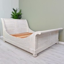 Ex Display Farmhouse French Style Reclaimed White Washed 5ft Kingsize Sleigh bed