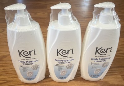 3 Pack Keri Daily Skin Moisture Therapy Original Body Lotion Aloe 20oz with Pump