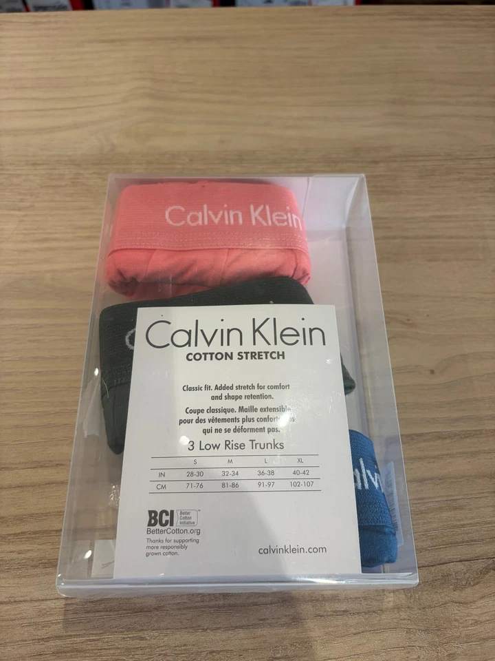Calvin Klein Cotton Stretch 3 Pack Boxers Homme Rose Noir Bleu Taille M Neuf - Photo 3/4