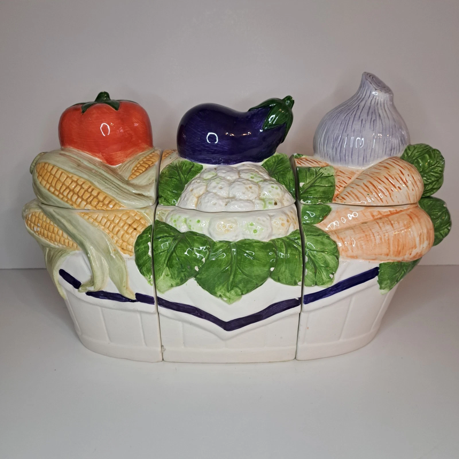 CKAO Vegetable Canister Set 1994 Tomato Eggplant Onion Corn Ceramic Vintage
