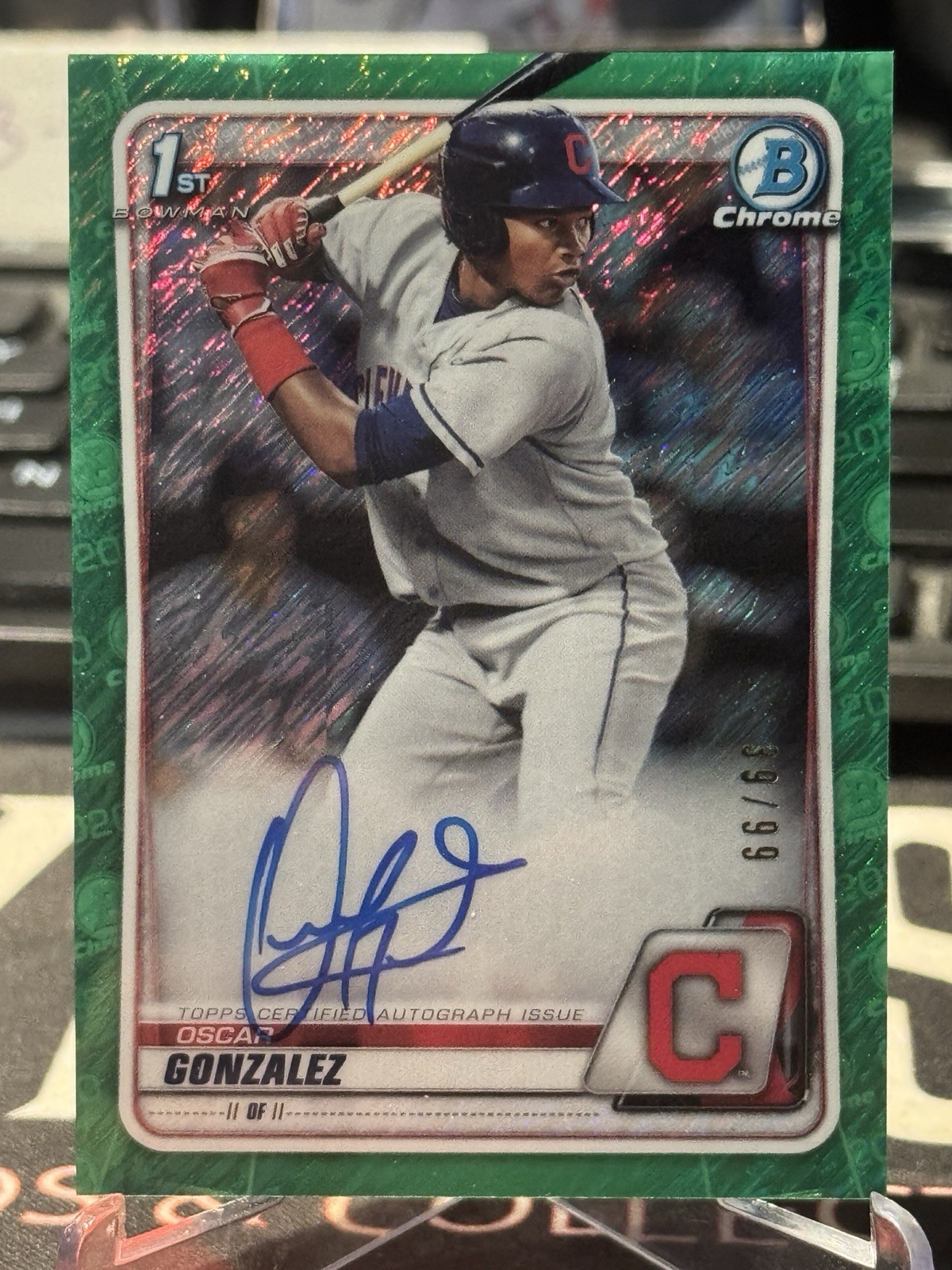 2020 Bowman Chrome Prospects Autographs Oscar Gonzalez #CPA-OG Green Shimmer /99