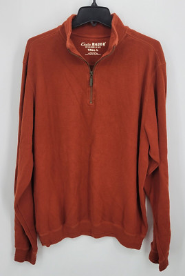 Eddie Bauer Pullover Sweater Mens Tall L Burnt Orange Quarter Zip Long Sleeve